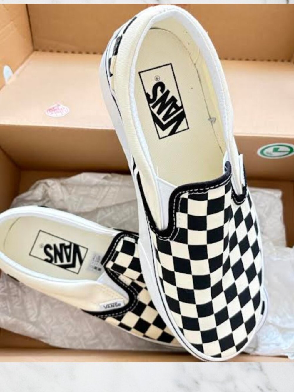 Vans Checkerboard Lace-Up Sneakers -Classic Slip-On Stackform Checkerboard Shoes - Picture 5 of 10